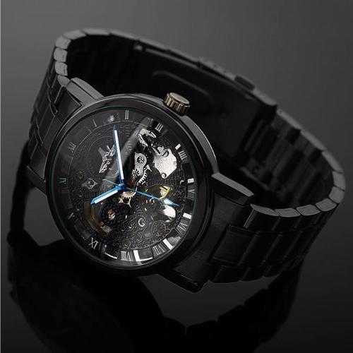 WINNER Fashion Sculpture Mechanical Watch Retro Stainless Steel Strap Men Automatic Watch