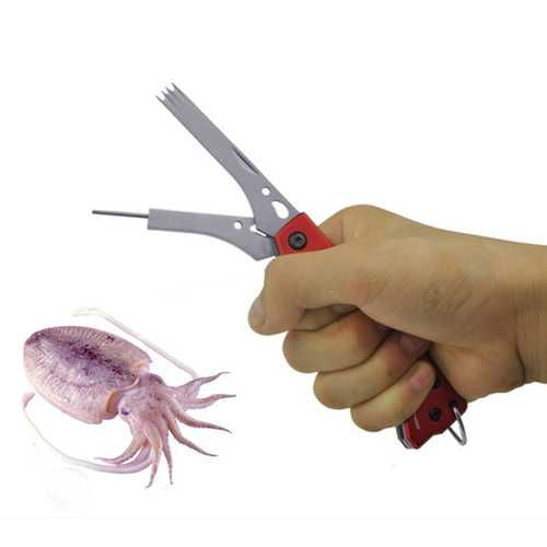 3 in 1 Folding Squid Fork Fish Gripper Stainless Steel Outdoor Fishing Pliers Hook Tools