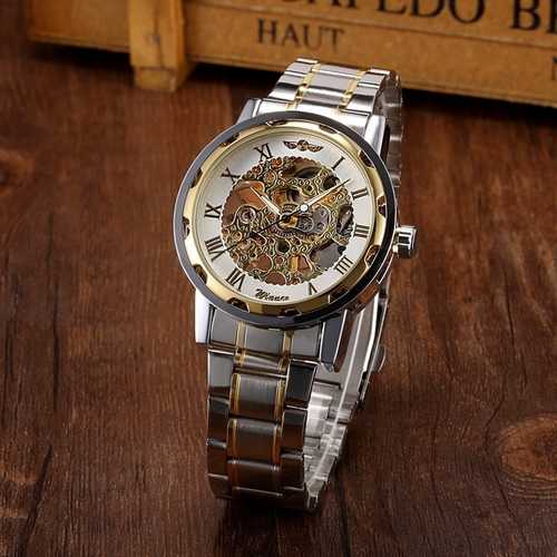 Classic Hand Wind Mechanical Watch Golden Case Classic Romen Skeleton Men Wartch