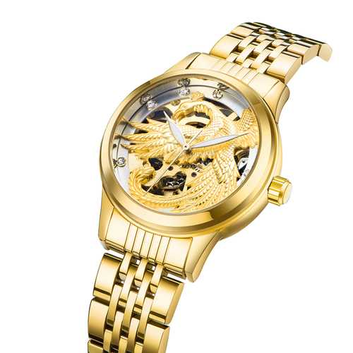 TEVISE 9006 Hollow Phoenix Dragon Pattern Mechanical Watch