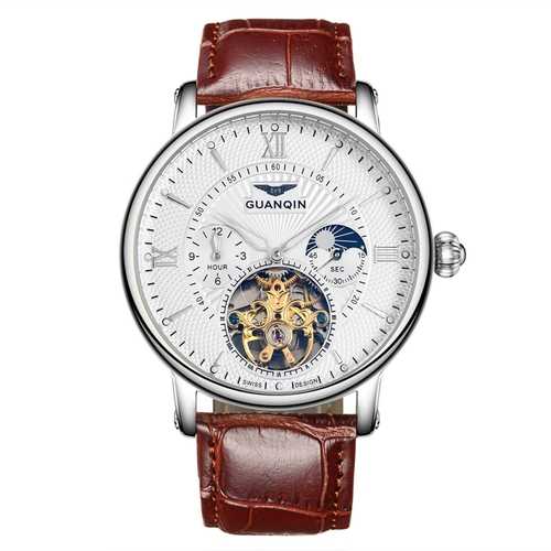GUANQIN GJ16036 Skeleton Moon Phase Auto Mechanical Watch