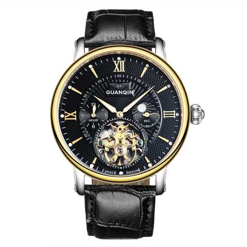 GUANQIN GJ16036 Skeleton Moon Phase Auto Mechanical Watch