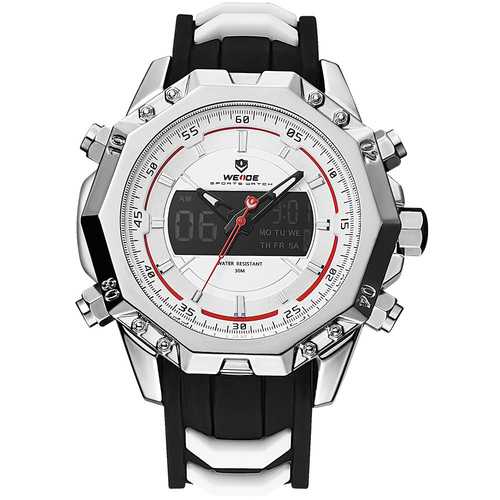 WEIDE 6406 Silver Case Luminous Dual Display Digital Watch