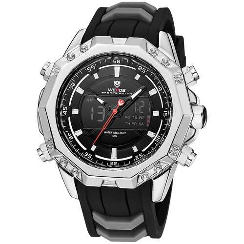 WEIDE 6406 Silver Case Luminous Dual Display Digital Watch