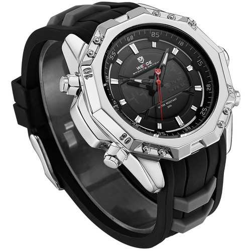 WEIDE 6406 Silver Case Luminous Dual Display Digital Watch