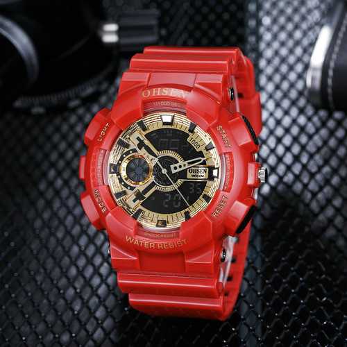 OHSEN AD1803 Luminous Stopwatch Dual Display Digital Watch