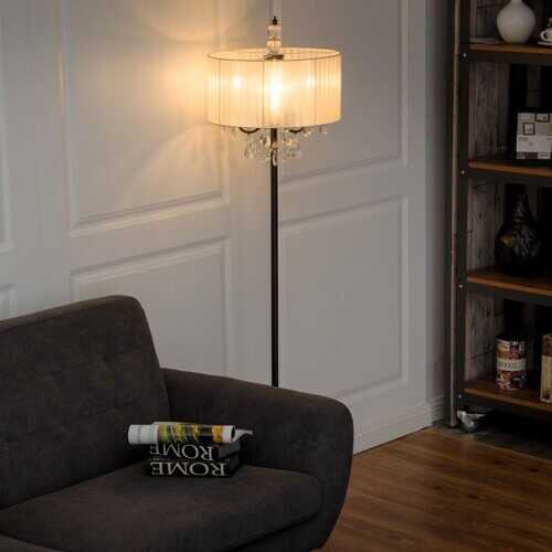 Elegant Sheer Shade Floor Lamp w/ Hanging Crystal LED Bulbs