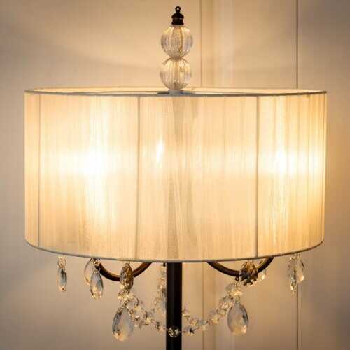 Elegant Sheer Shade Floor Lamp w/ Hanging Crystal LED Bulbs