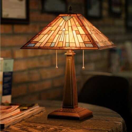 2-Light Table Lamp with Stained Glass Lampshade