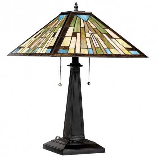2-Light Table Lamp with Stained Glass Lampshade