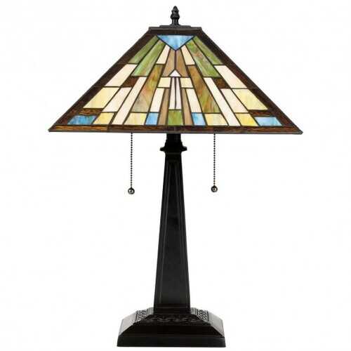 2-Light Table Lamp with Stained Glass Lampshade