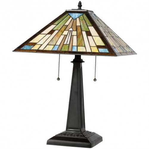 2-Light Table Lamp with Stained Glass Lampshade