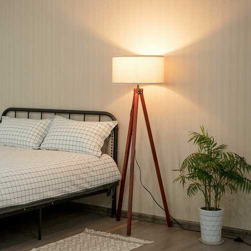 Modern Wood Tripod Floor Lamp with Foot Switch