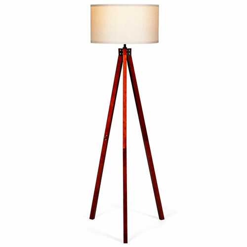 Modern Wood Tripod Floor Lamp with Foot Switch