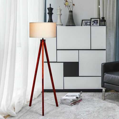 Modern Wood Tripod Floor Lamp with Foot Switch