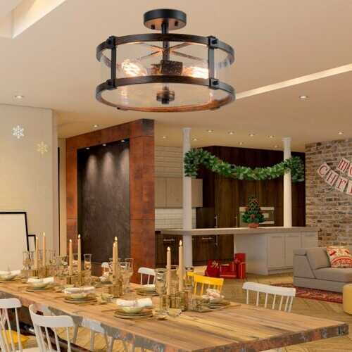 3-Light Living Room Retro Flush Mount Ceiling Light