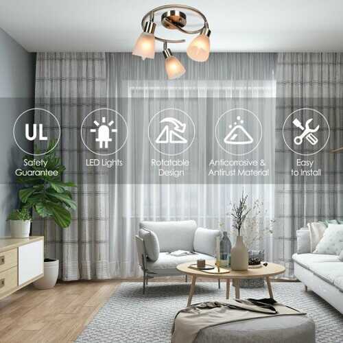 3-Light Rotatable Glass Shade Chandelier Ceiling Lamp