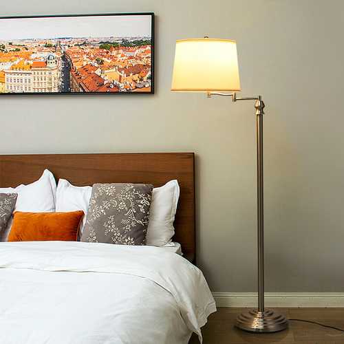 Swing Arm LED Floor Lamp with Hanging Fabric Shade