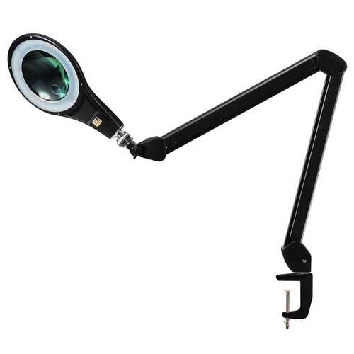 LED Magnifying Glass Desk Lamp with Swivel Arm-Black