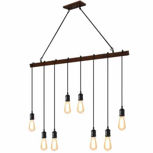 8-light Industrial Pendant Light Wood Hanging Chandelier Fixture
