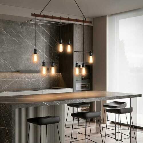 8-light Industrial Pendant Light Wood Hanging Chandelier Fixture