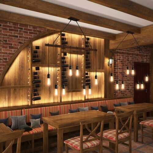 8-light Industrial Pendant Light Wood Hanging Chandelier Fixture