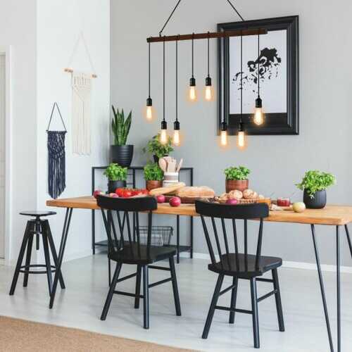 8-light Industrial Pendant Light Wood Hanging Chandelier Fixture