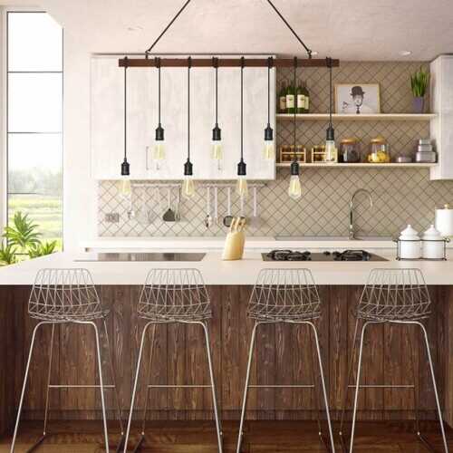 8-light Industrial Pendant Light Wood Hanging Chandelier Fixture