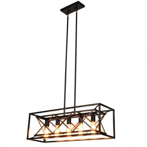 5-Light Kitchen Island Pendant Light Wood Metal Chandelier