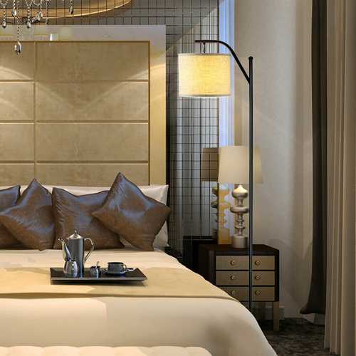 Standing Arc Modern Floor Lamp W/ Fabric Hanging Lamp