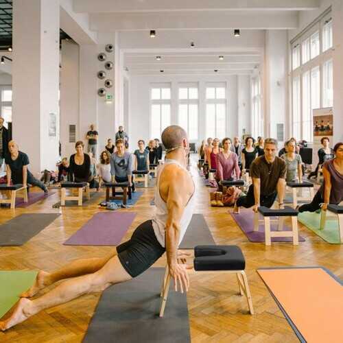 Yoga Headstand Wood Stool with PVC Pads-Black