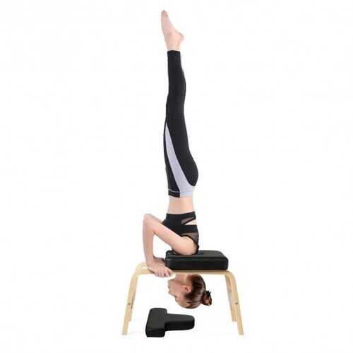 Yoga Headstand Wood Stool with PVC Pads-Black