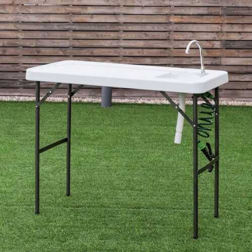 Folding Cleaning Sink Faucet Cutting Camping Table w/ Sprayer