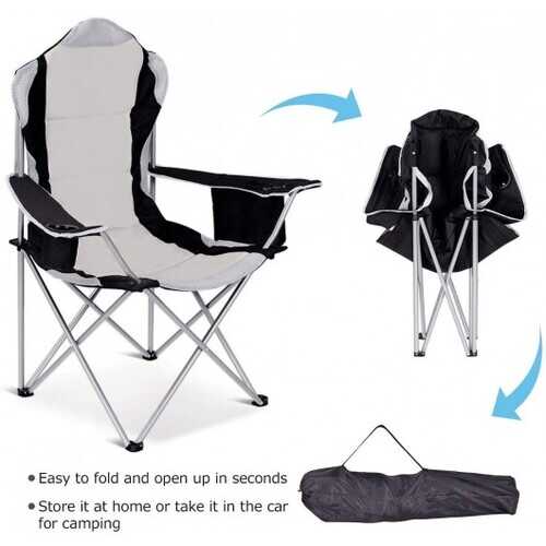 Folding Fishing Camping Chair with Cup Holder Side Bag-Gray