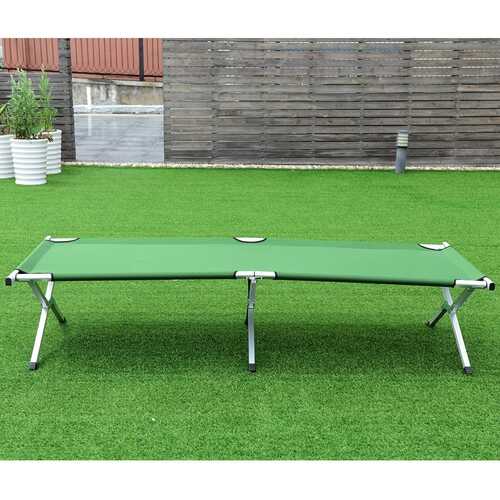Outdoor Hiking Portable Aluminum Folding Camping Bed with Bag-Green