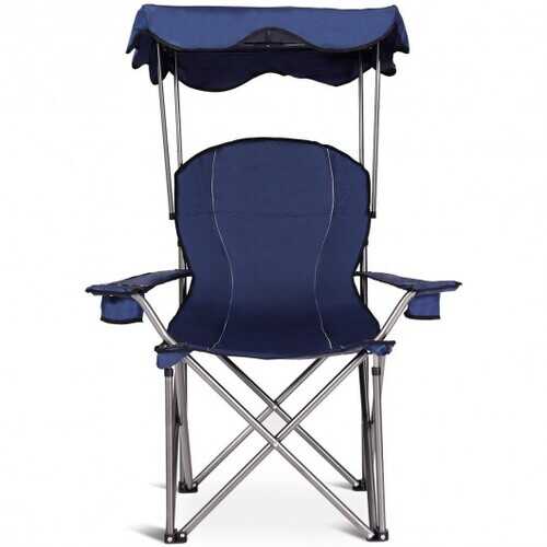 Portable Folding Beach Canopy Chair with Cup Holders-Blue