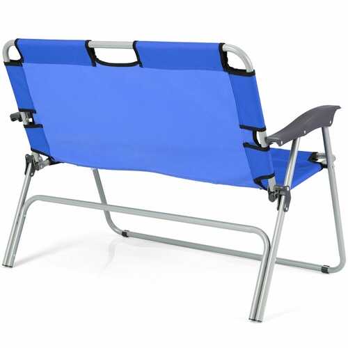 2 Person Folding Camping Bench Portable Double Chair-Blue
