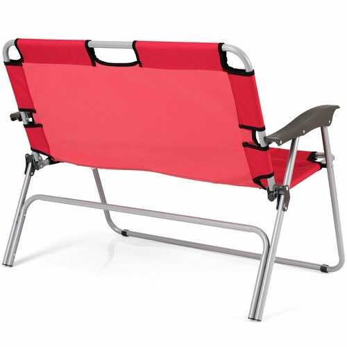 2 Person Folding Camping Bench Portable Double Chair-Red