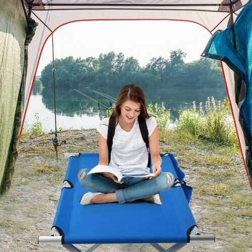 Folding Camping Cot Heavy-duty Camp Bed with Carry Bag-Blue