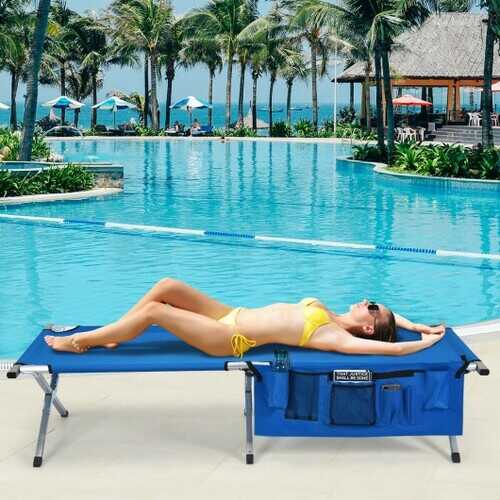 Folding Camping Cot Heavy-duty Camp Bed with Carry Bag-Blue