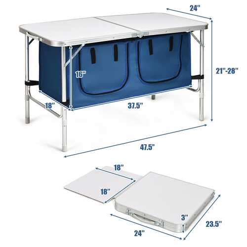 Height Adjustable Folding Camping  Table-Blue