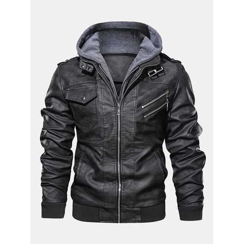 Mens Plain Multi-zip Leather Jacket