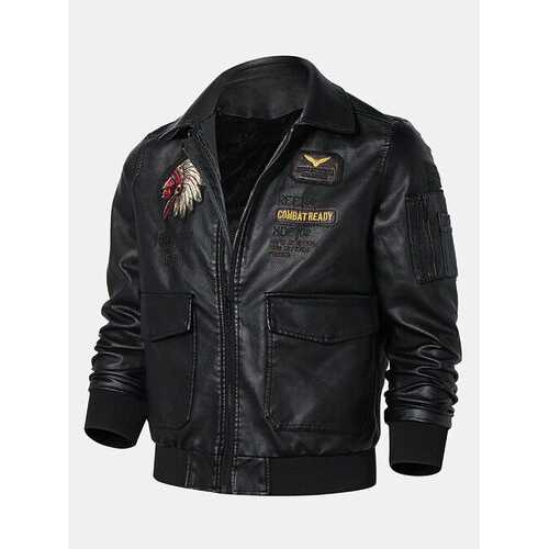 Eagle Head Badge PU Leather Coats