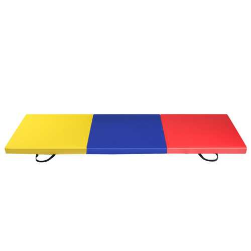 6' x 2' Exercise Tri-Fold Gymnastics Mat w/ Carrying Handles-Multicolor