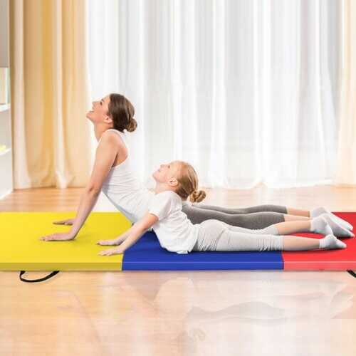 6' x 2' Exercise Tri-Fold Gymnastics Mat w/ Carrying Handles-Multicolor
