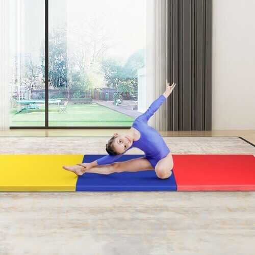 6' x 2' Exercise Tri-Fold Gymnastics Mat w/ Carrying Handles-Multicolor