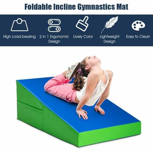 Incline Wedge Fitness Skill Tumbling Gymnastics Mat-Blue and Green
