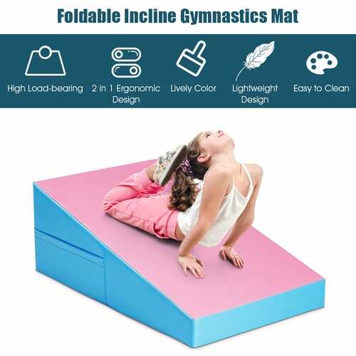 Incline Wedge Fitness Skill Tumbling Gymnastics Mat-Pink and Blue