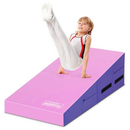 Folding Wedge Exercise Gymnastics Mat with Handles-Purple