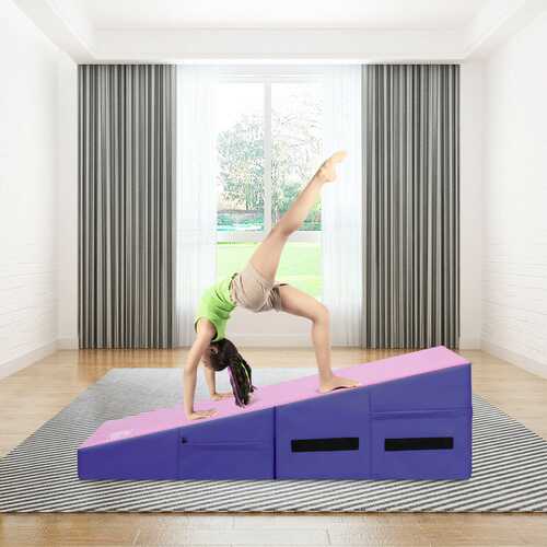 Folding Wedge Exercise Gymnastics Mat with Handles-Purple